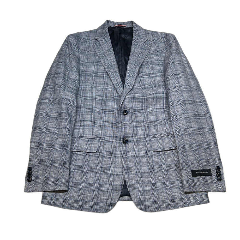 Tommy Hilfiger Conrad Sport Coat‎ Mens 38R 38 Light Blue Plaid Stretch NEW $295